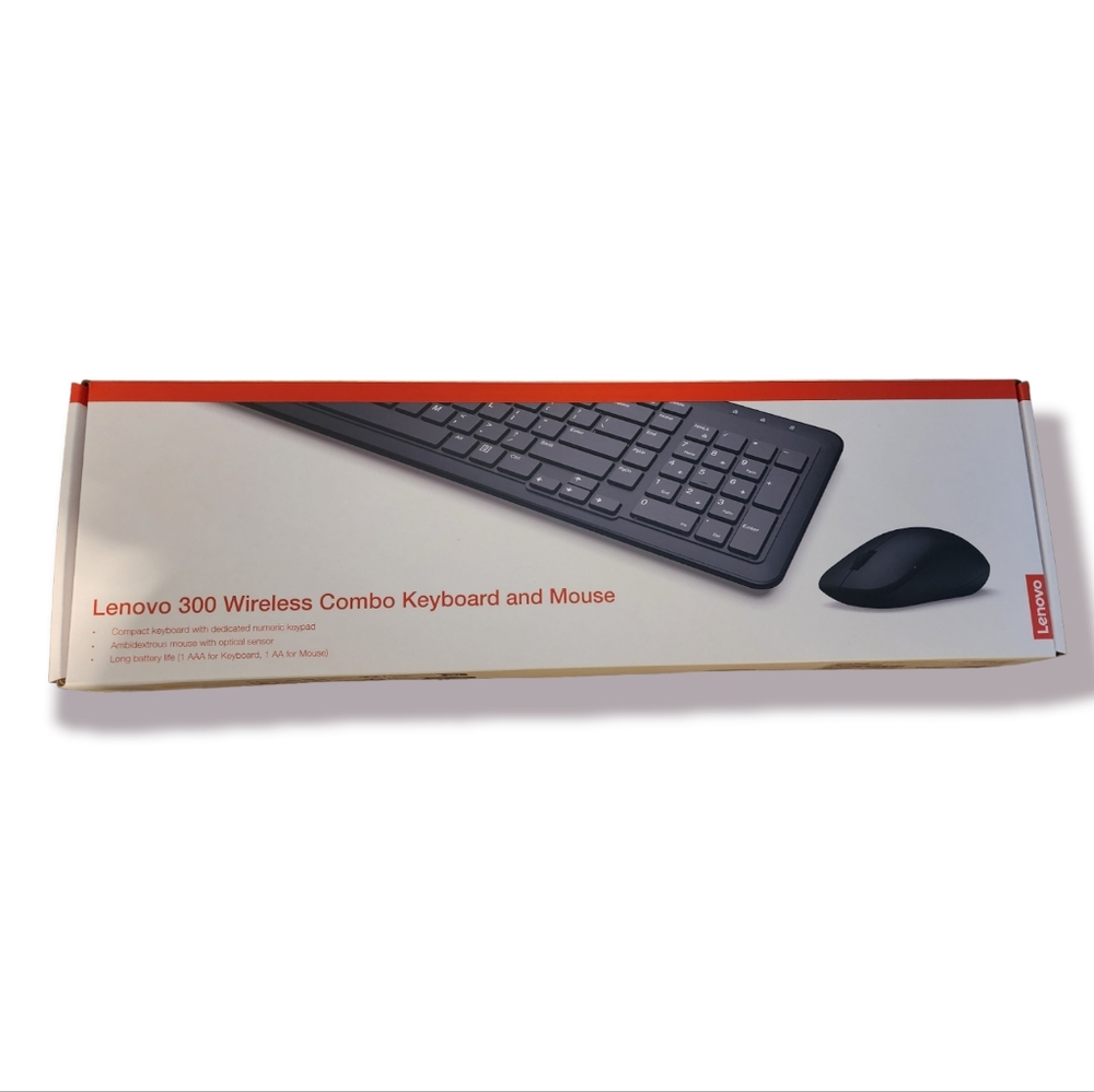 Lenovo 300 Wireless Combo Keyboard and Mouse, 2.4 GHz Nano USB-A Receiver, Batte